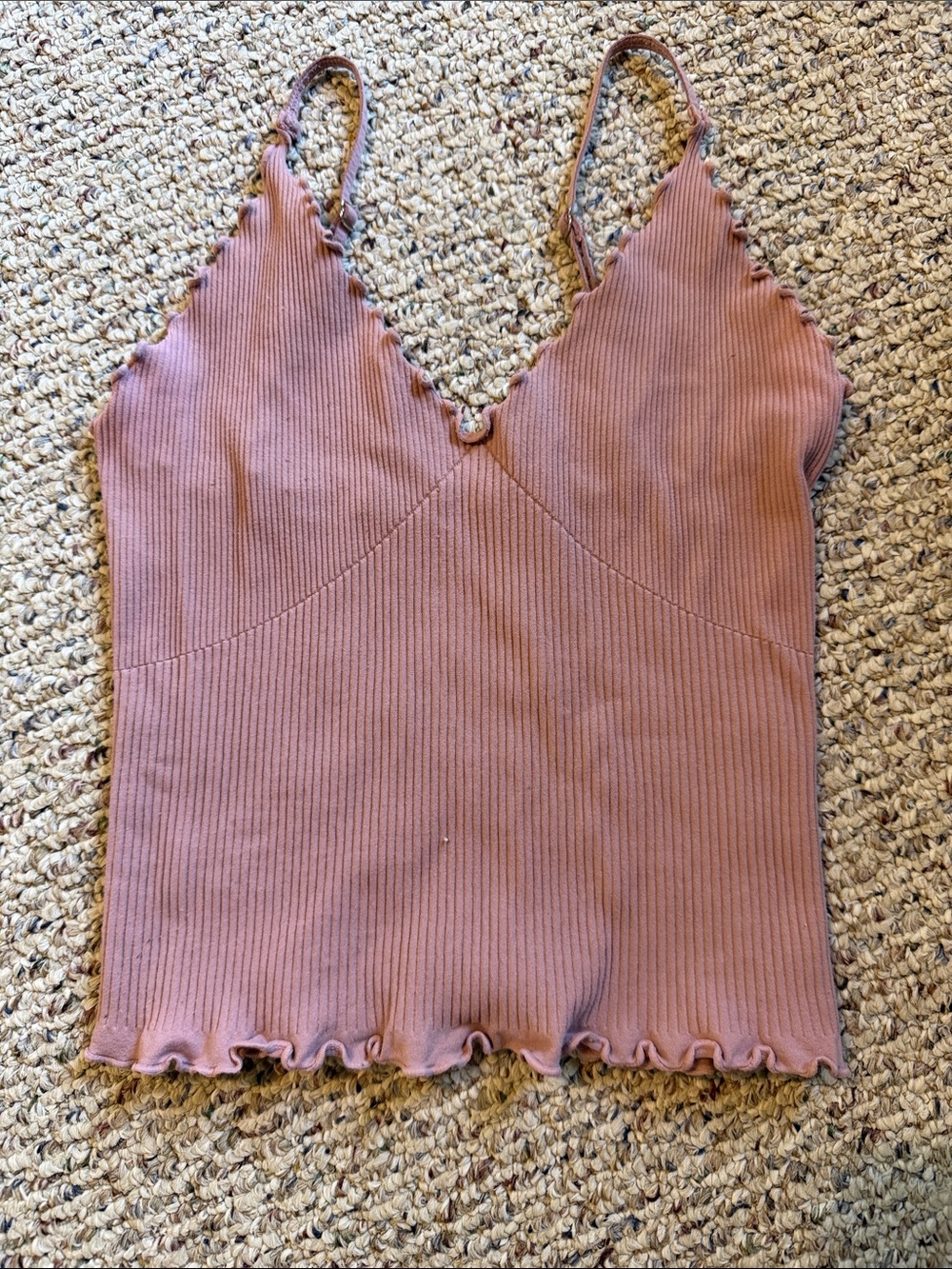Ribbed Scallop-Edge Mauve Cami with V-Neck